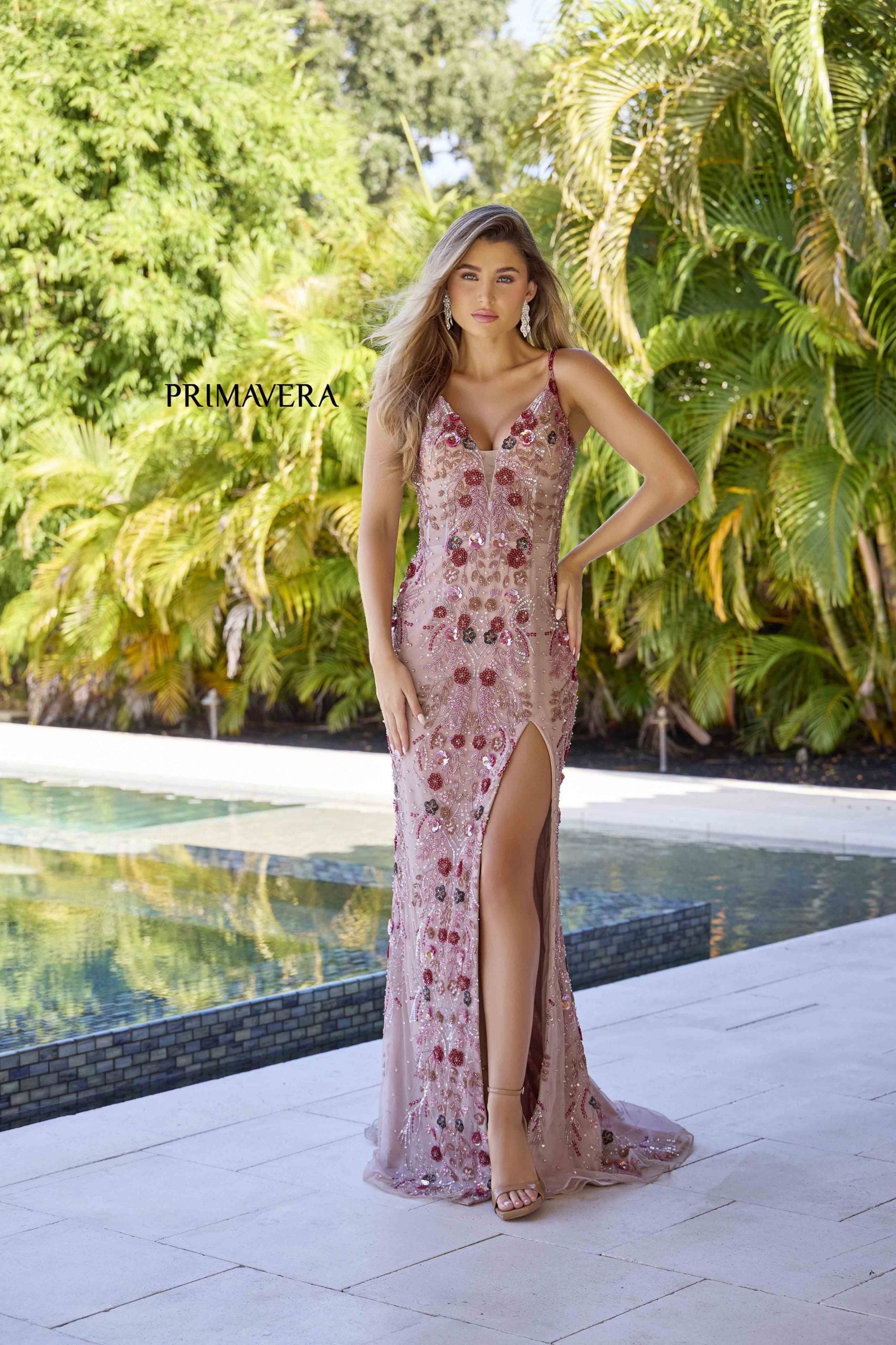 Primavera Couture 4313 Long Beaded Formal Prom Floral Dress