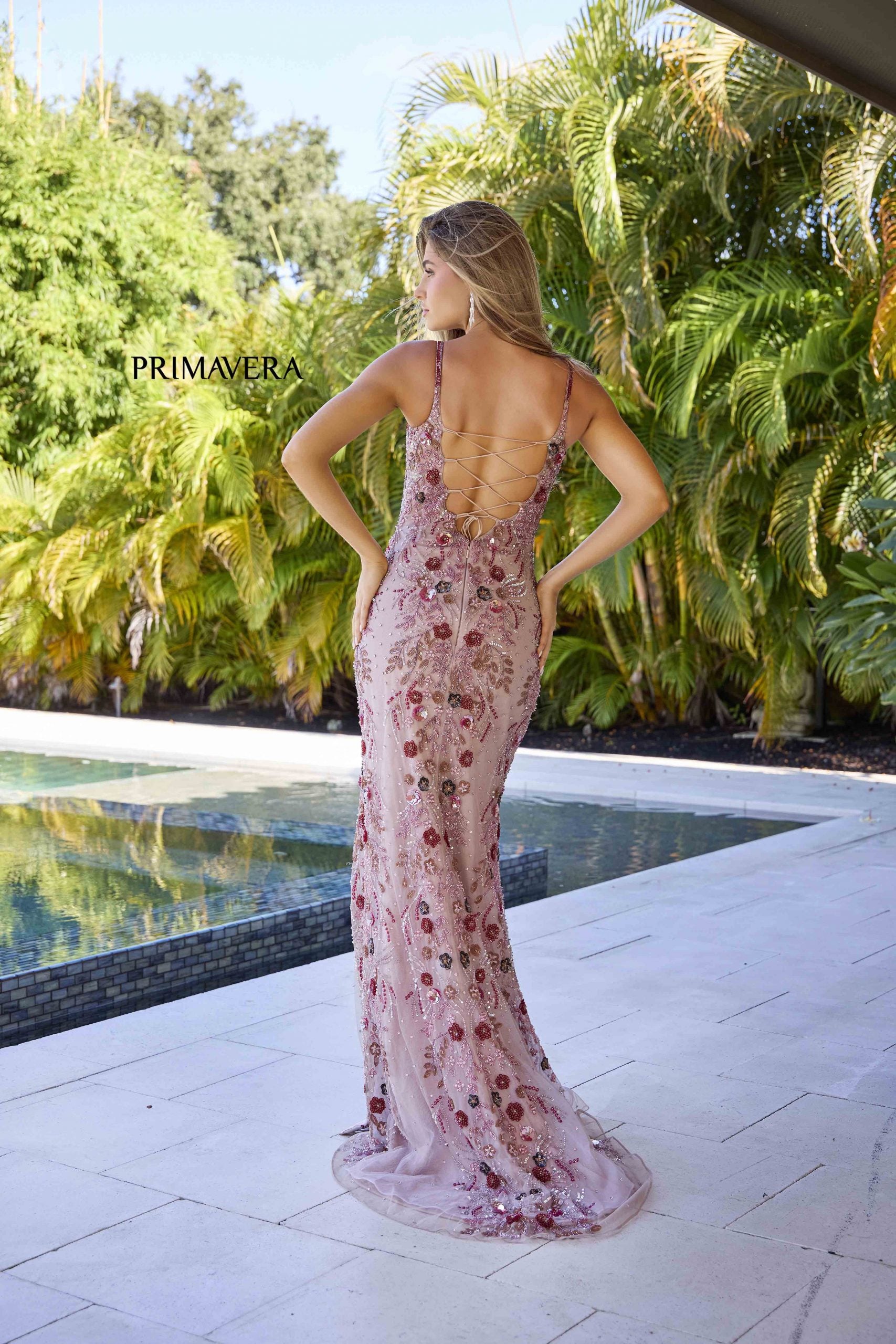 Primavera Couture 4313 Long Beaded Formal Prom Floral Dress