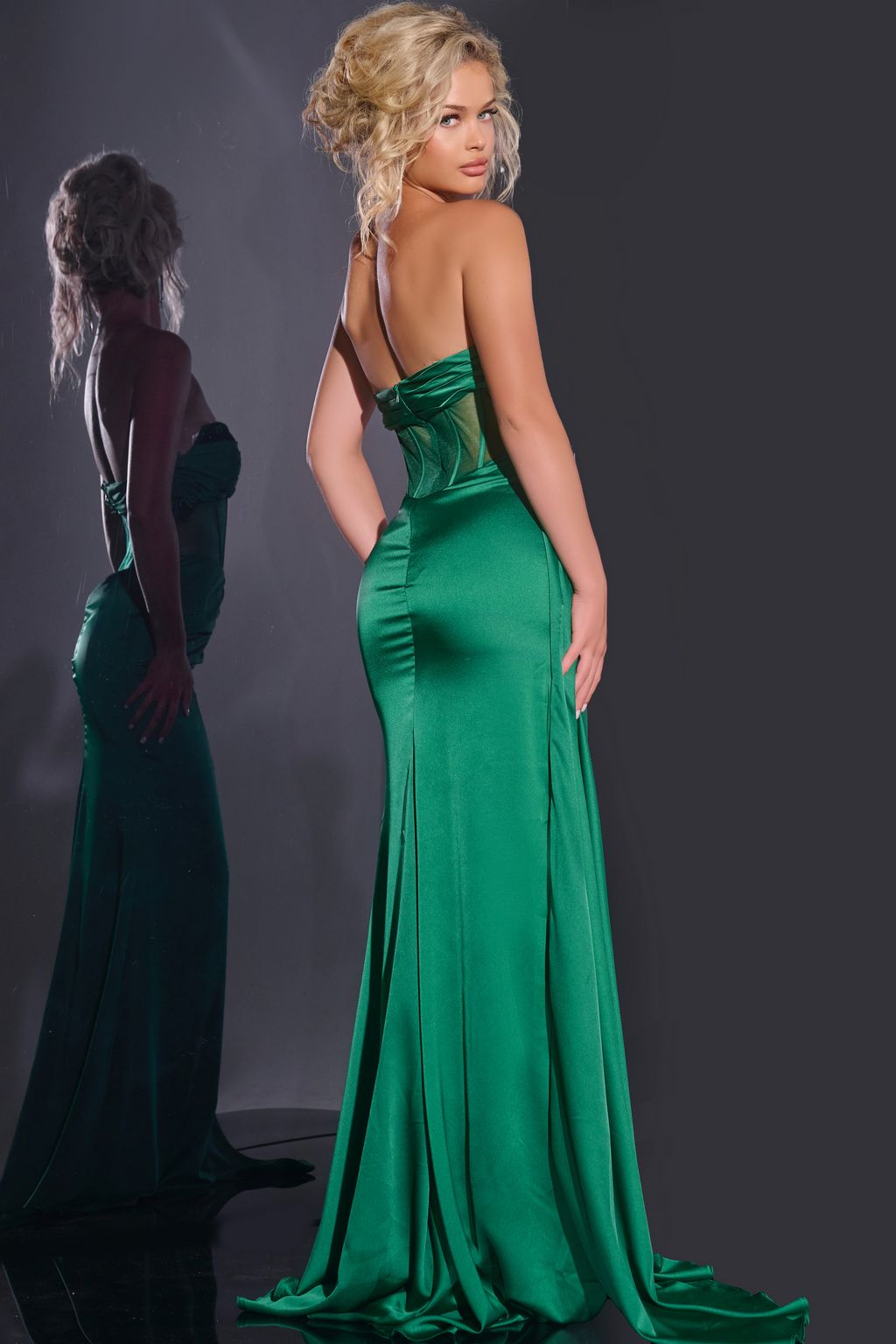 Prom Dresses Long Beaded High Slit Overskirt Formal Prom Dress Emerald