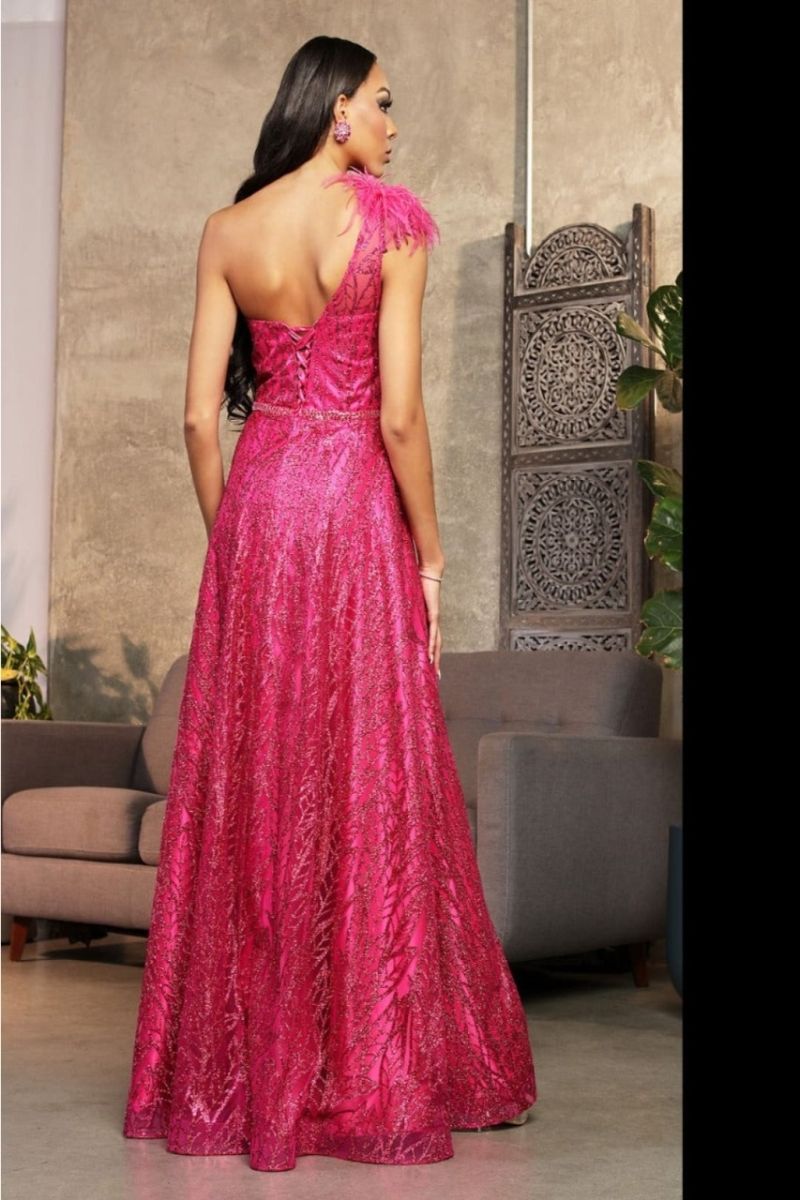One-Shoulder Floor-Length Lace Prom A-Line May Queen 2024