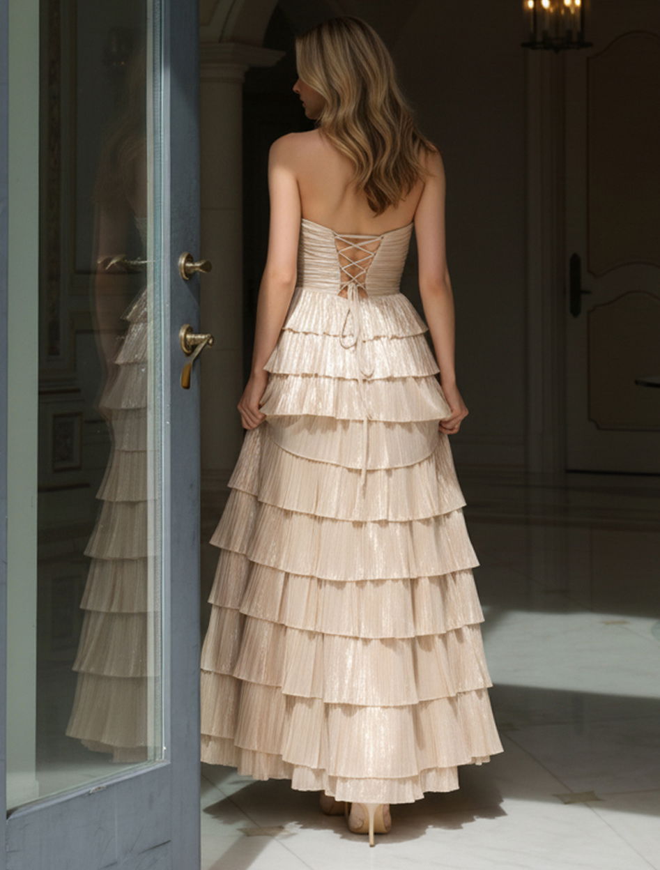 Prom Dresses Long Formal Ruffle Slit Prom Dress Jovani 43161 Beige