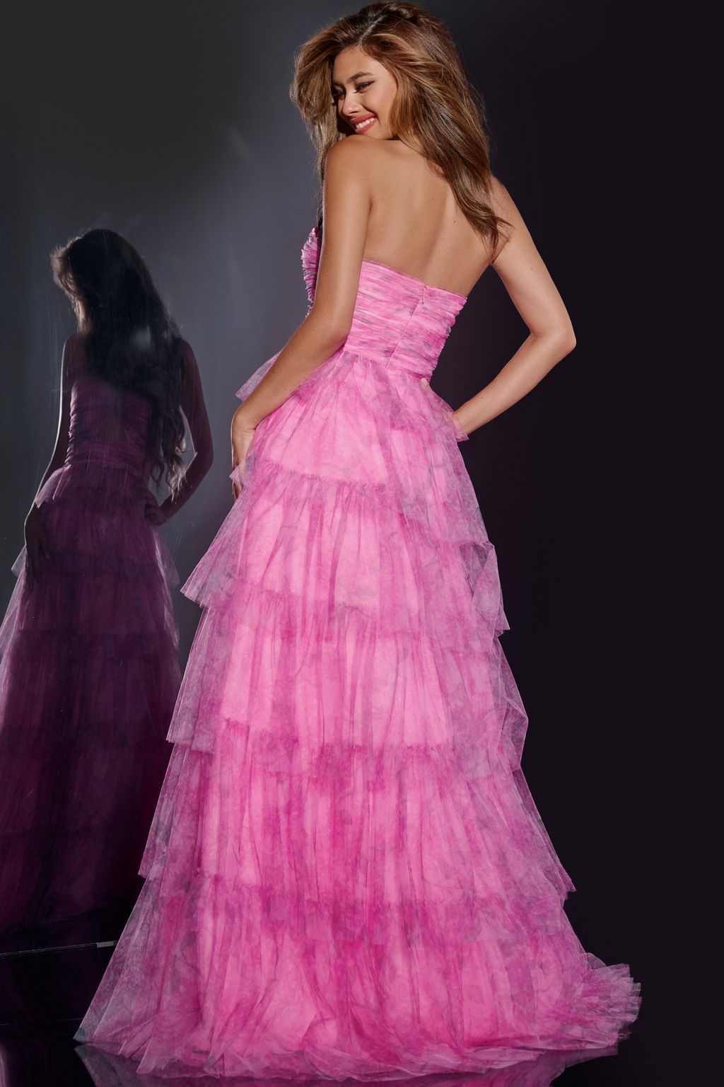 Prom Dresses A Line Long Formal Tiered Prom Dress  Pink