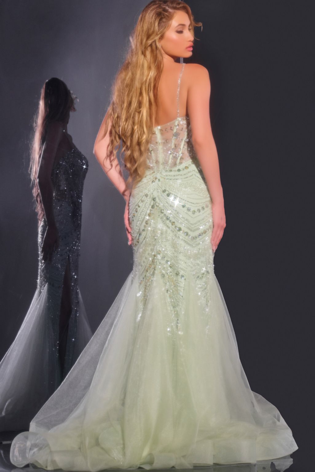 Jovani 43189 Long Formal Beaded Corset Prom Dress - Mint / 00 Jovani 43189 Long Formal Beaded Corset Prom Dress - Mint / 00