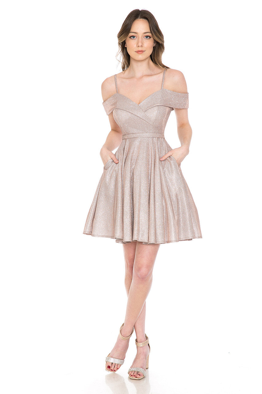 Cocktail Dresses Short Mini Homecoming Metallic A Line Cocktail Dress Lenovia 5228 Blush