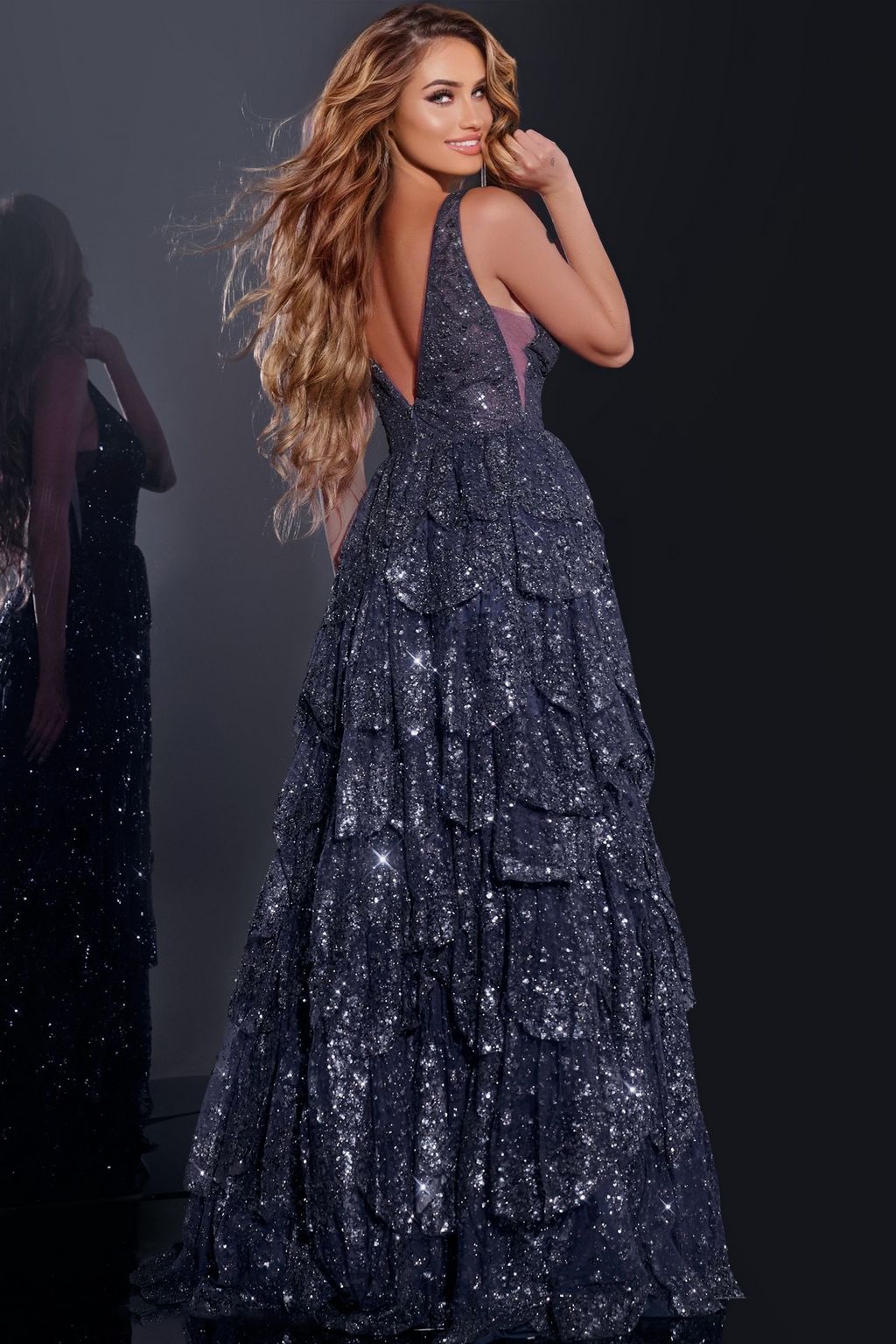 Jovani 43198 Glitter Long Sequin A Line Formal Prom Dress