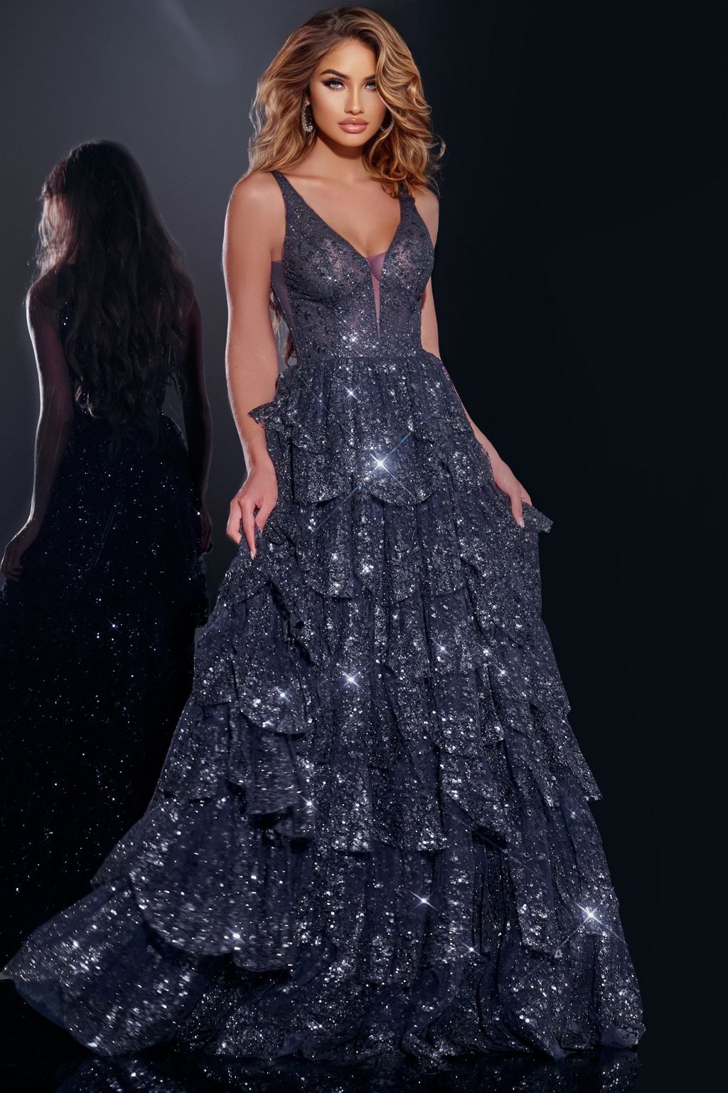 Jovani 43198 Glitter Long Sequin A Line Formal Prom Dress