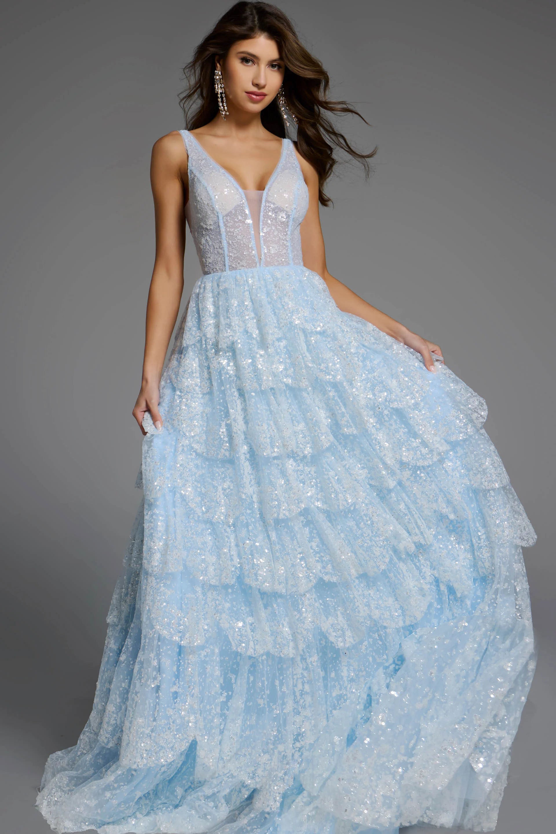 Prom Dresses Glitter Long Sequin A Line Formal Prom Dress  Light Blue