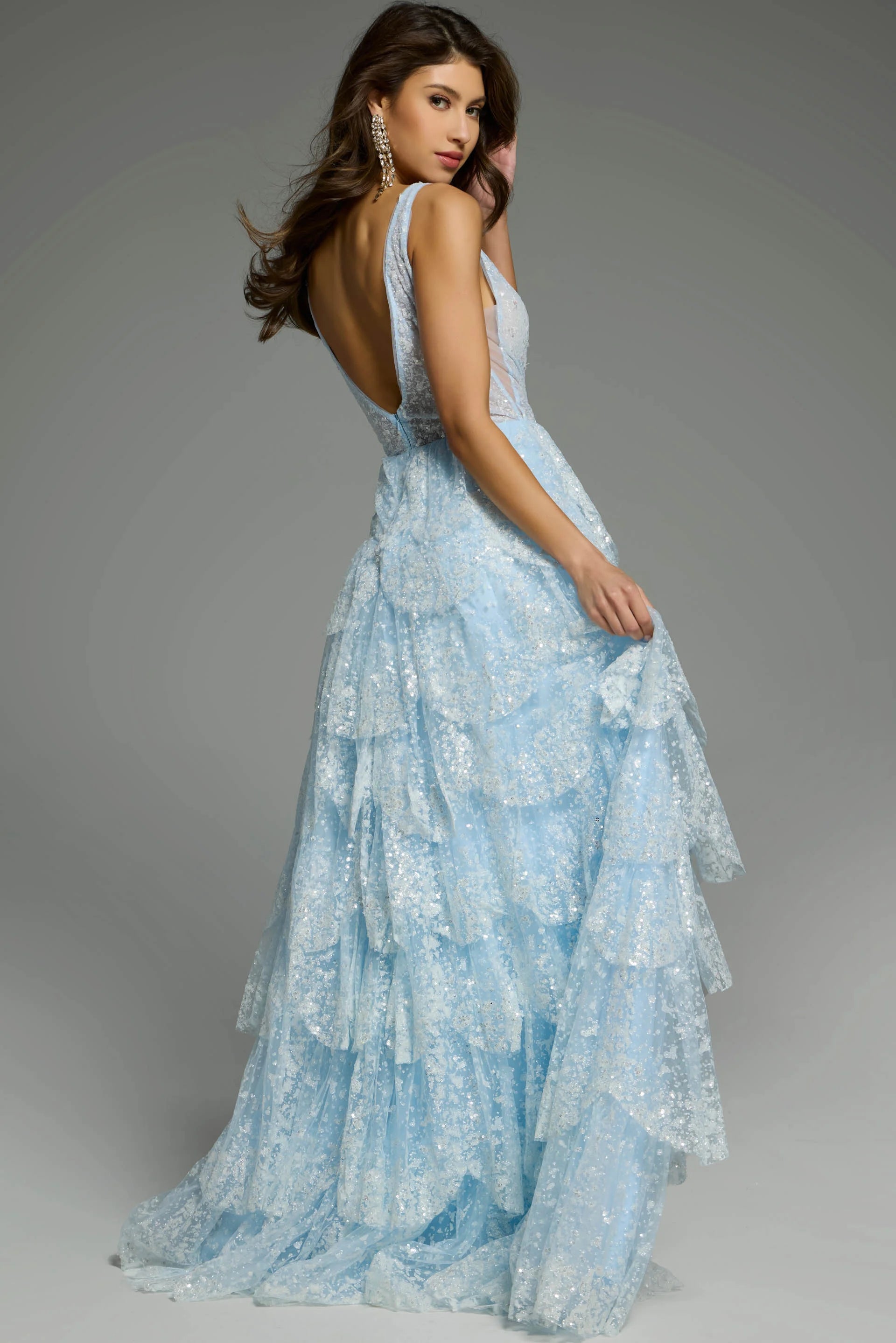 Prom Dresses Glitter Long Sequin A Line Formal Prom Dress  Light Blue