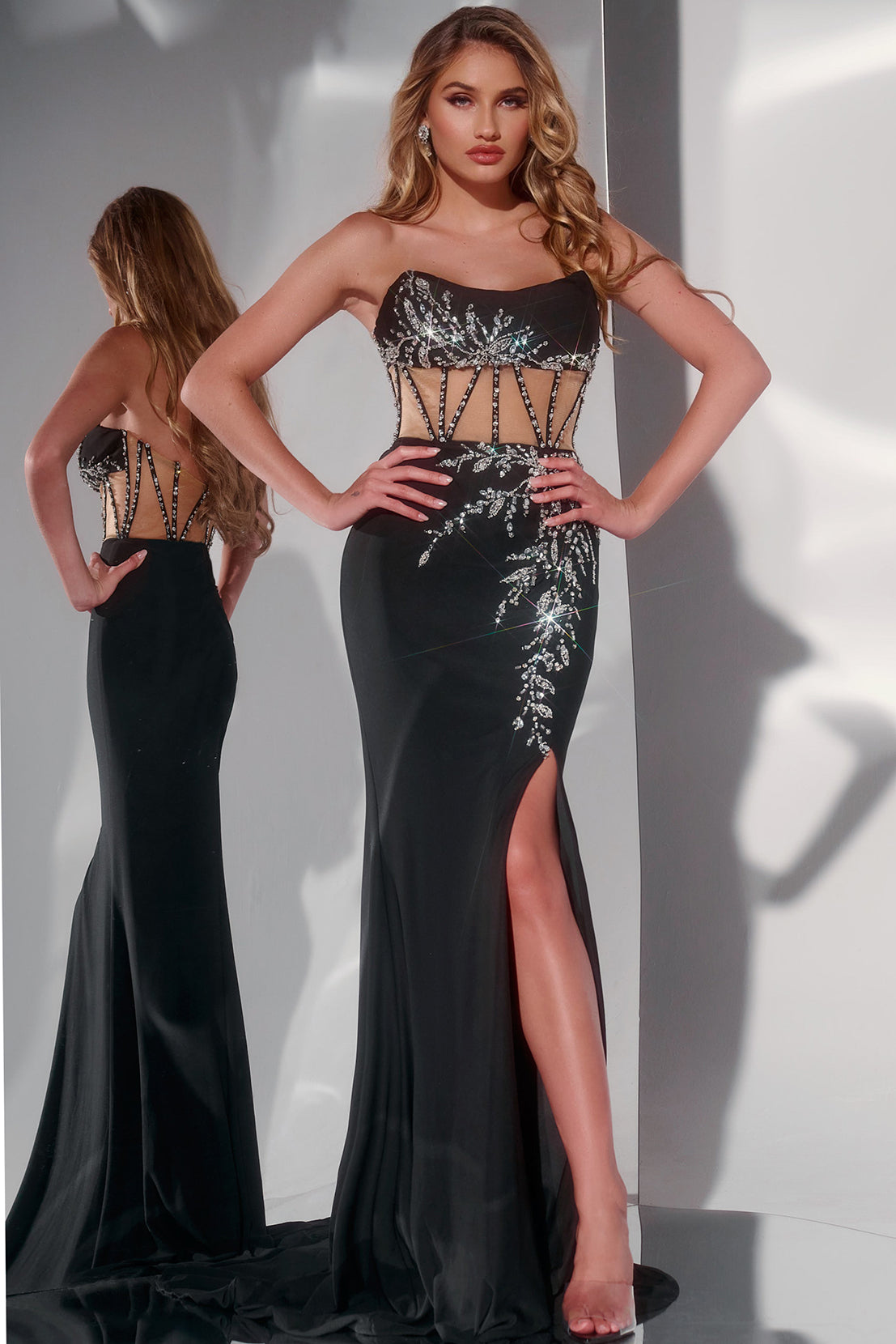 Prom Dresses Beaded Sequin Long Formal Fitted Prom Dress Black