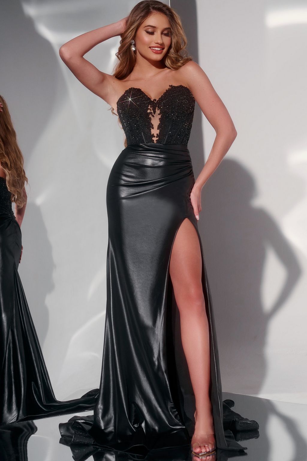 Prom Dresses Long Lace Beaded Bodice Gown Formal Prom Dress Black