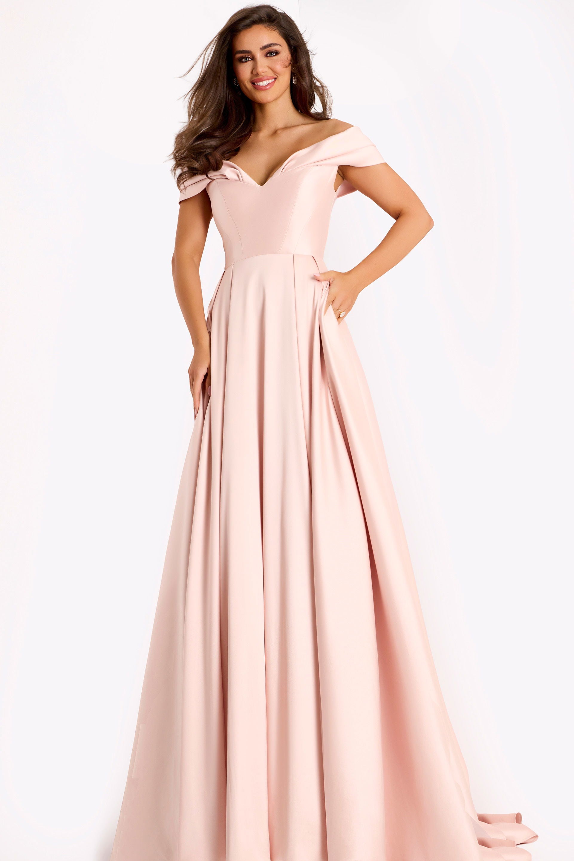 Formal Dresses A Line Long Prom Formal Dress Jovani 43279 Blush