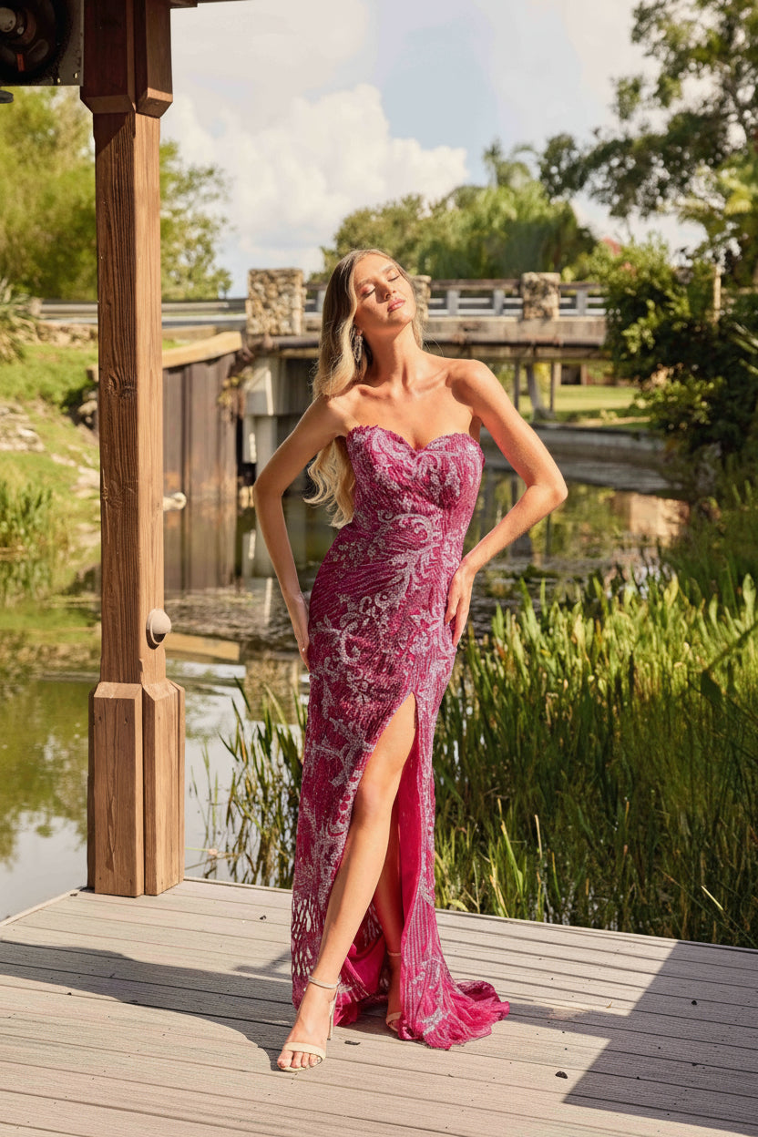 Prom Dresses Formal Long Sequin Evening Prom Dress Fuchsia