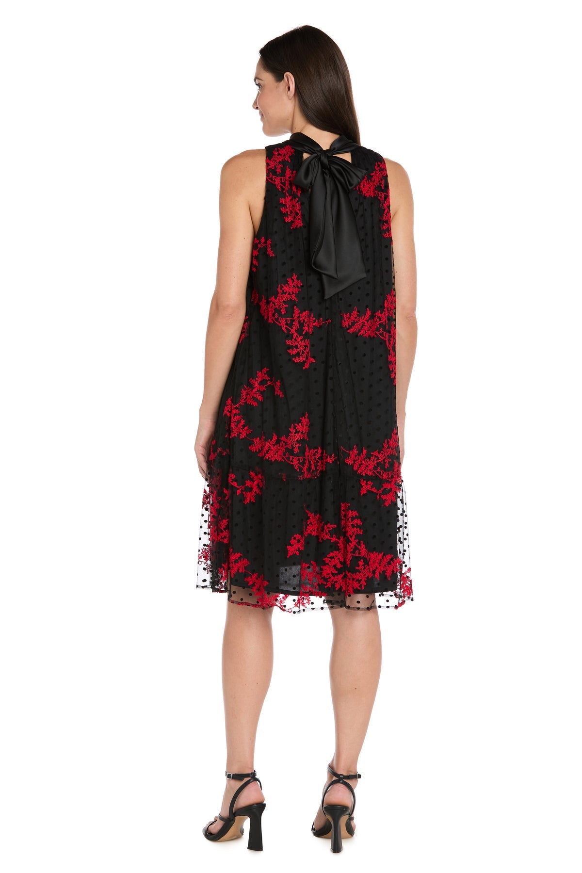 Mock Neck Knee-Length Floral Cocktail Dress by R&M Richards 4328 in Black/Red