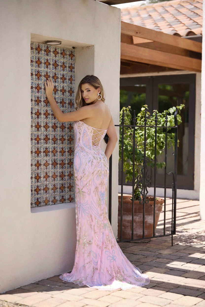 Prom Dresses Beaded Prom Long Formal Slit Dress Pink