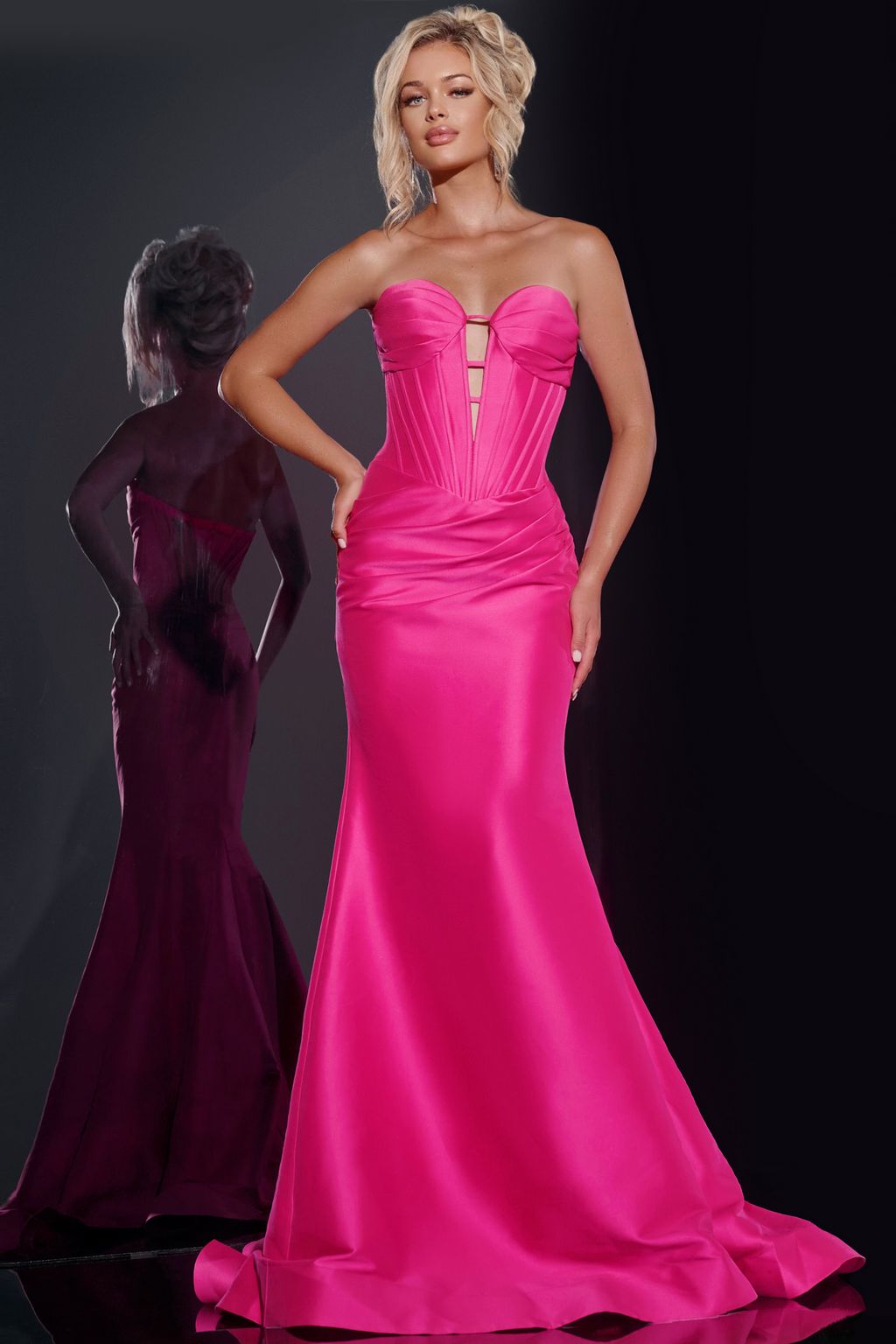 Prom Dresses Long Layered Corset Gown Formal Prom Dress Fuchsia