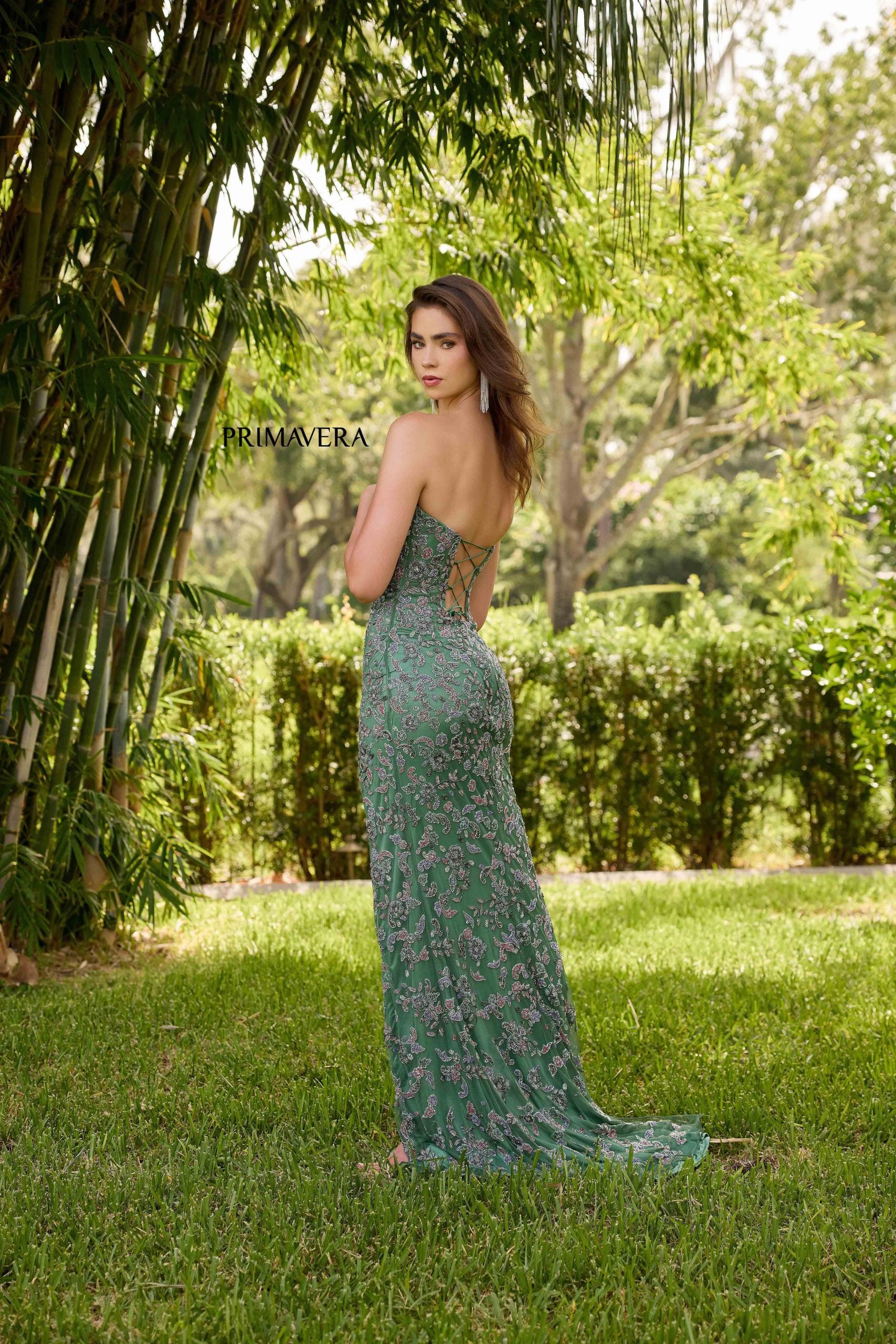 Primavera Couture 4338 Beaded Long Floral Formal Prom Dress