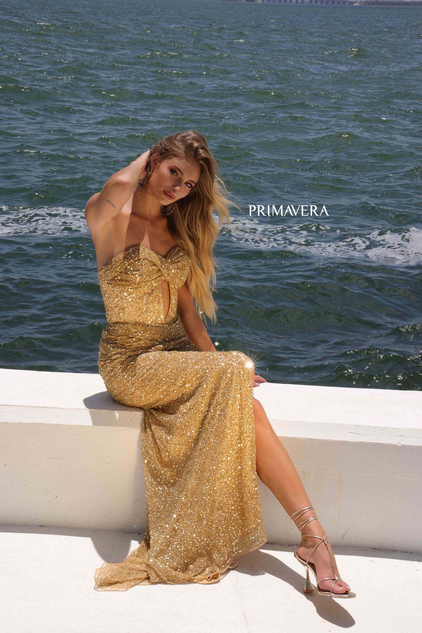 Primavera Couture 4340 Long Slit Prom Formal Evening Sequin Dress