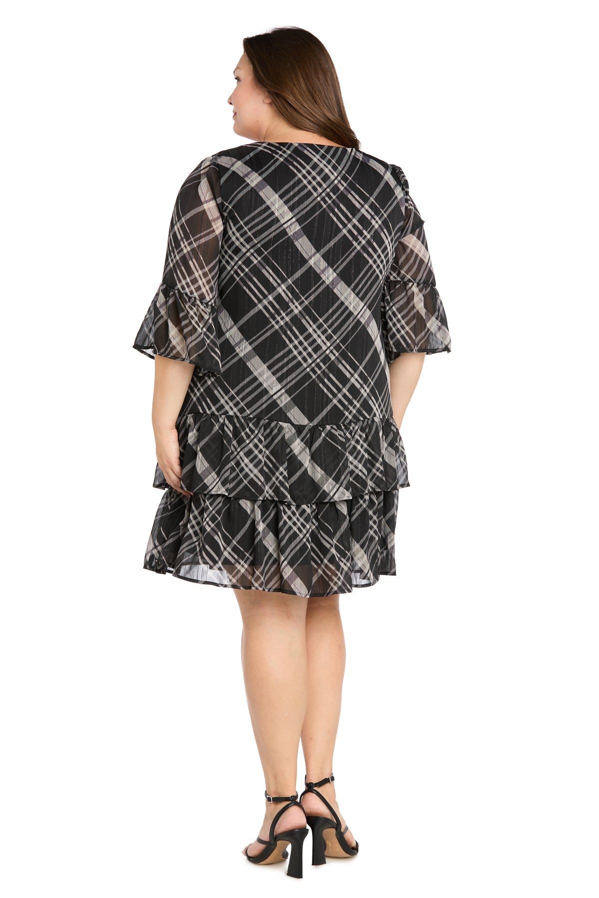 Bateau Short Chiffon Cocktail Dress by R&M Richards 4341W in Black/Multi