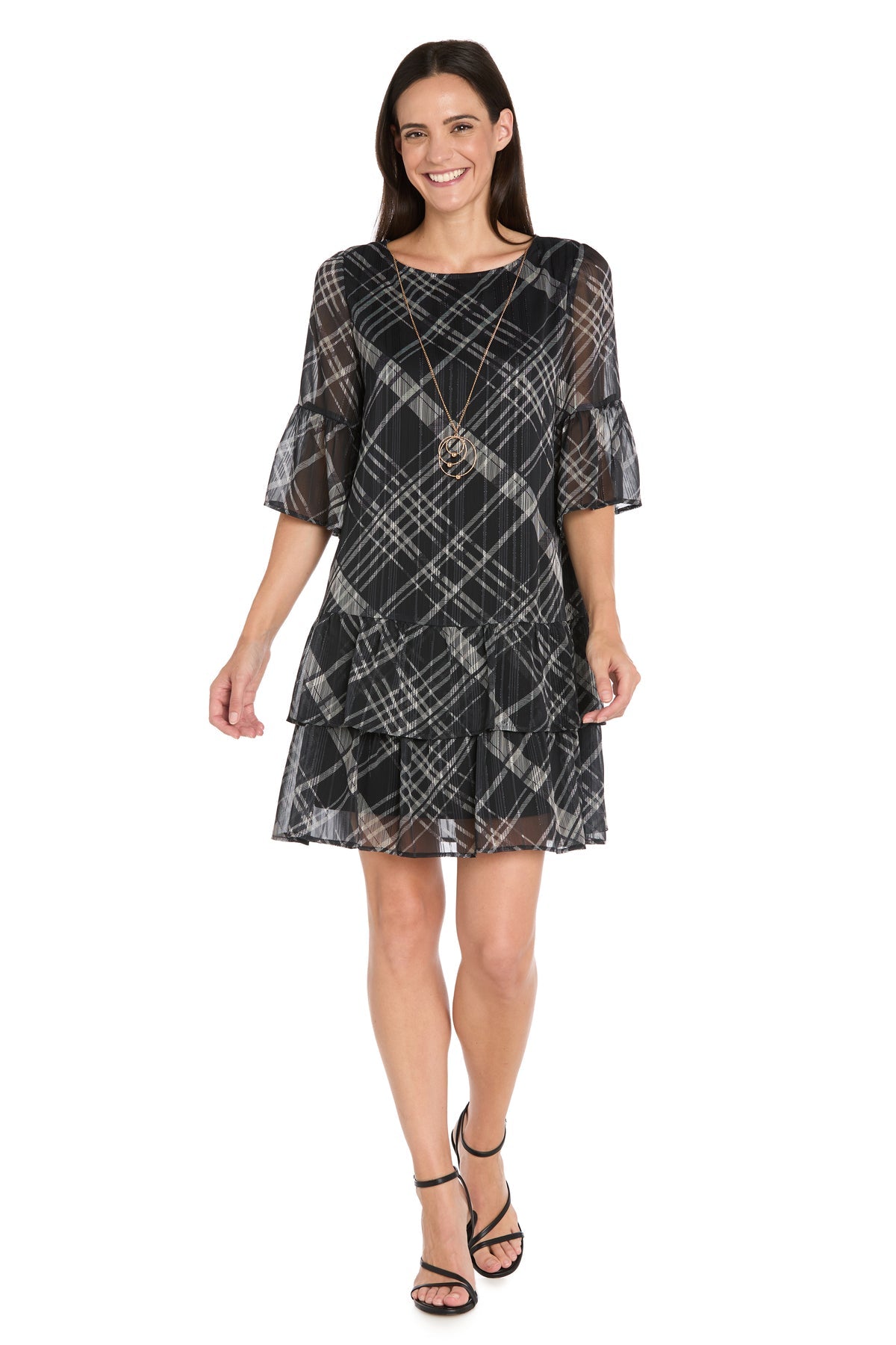 Cocktail Dresses Short Ruffle Midi Cocktail Dress R&M Richards 4341 Black/Multi