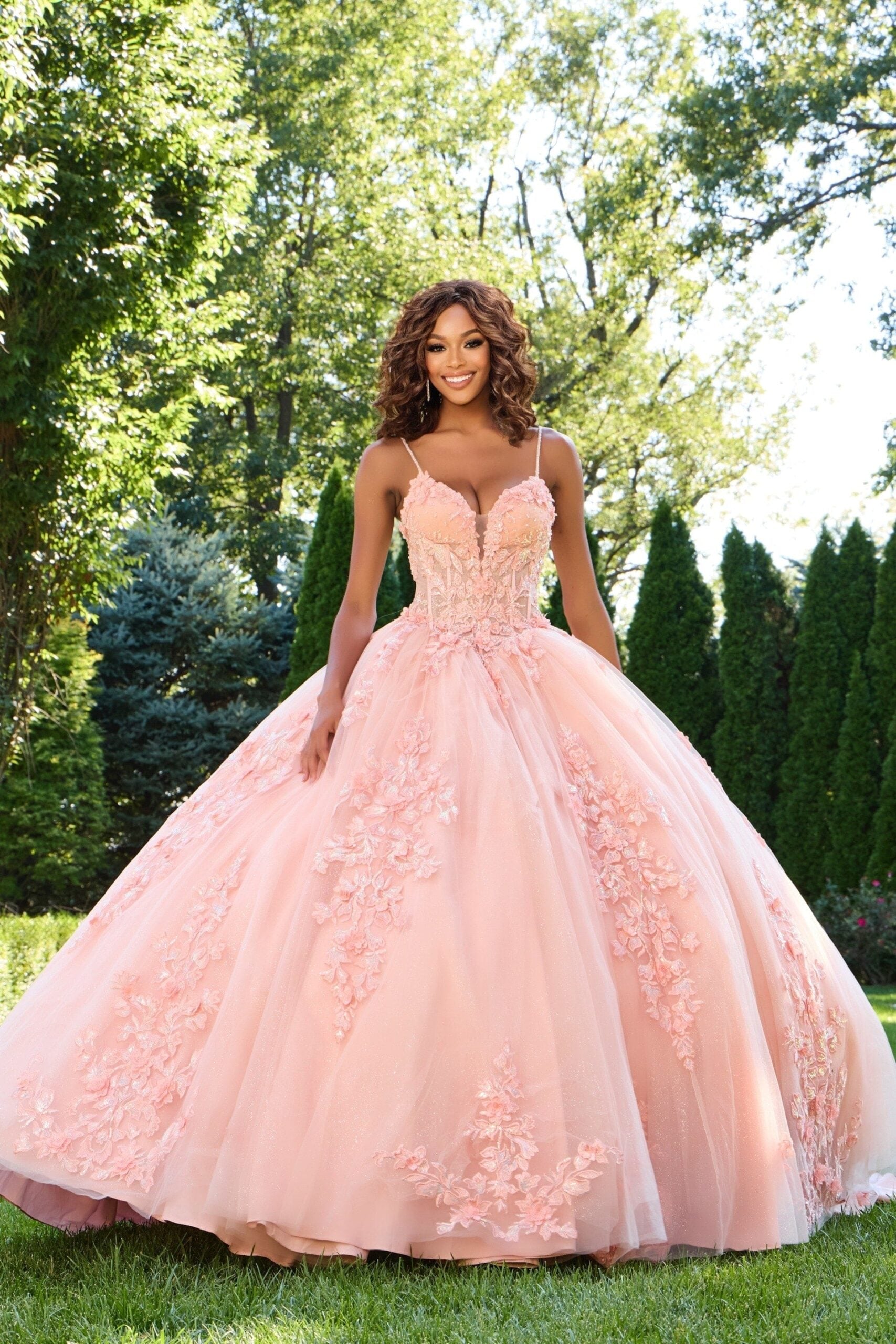 Quinceniera Dresses Long Ball Gown Floral Quinceanera Dress Blush