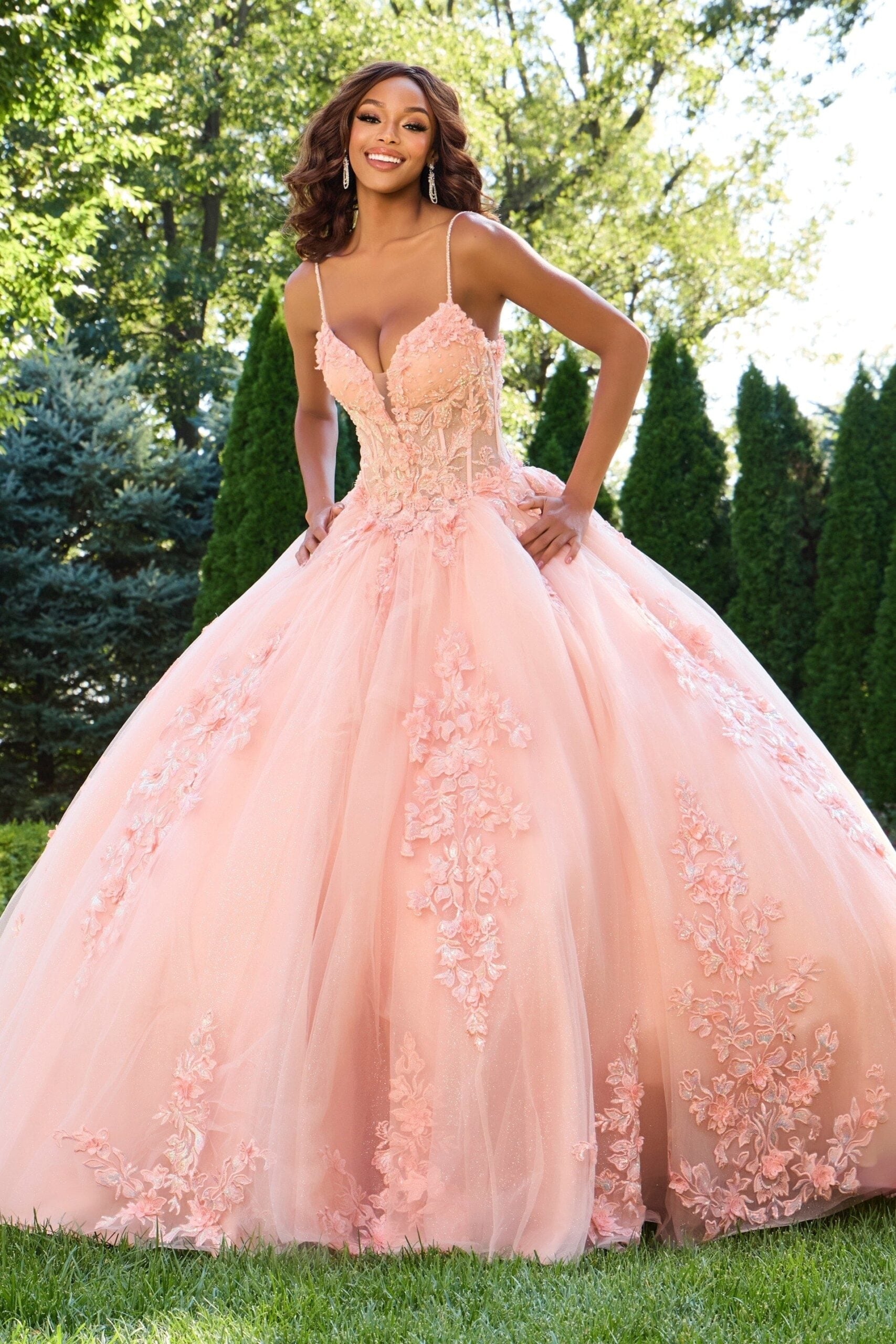 Quinceniera Dresses Long Ball Gown Floral Quinceanera Dress Blush