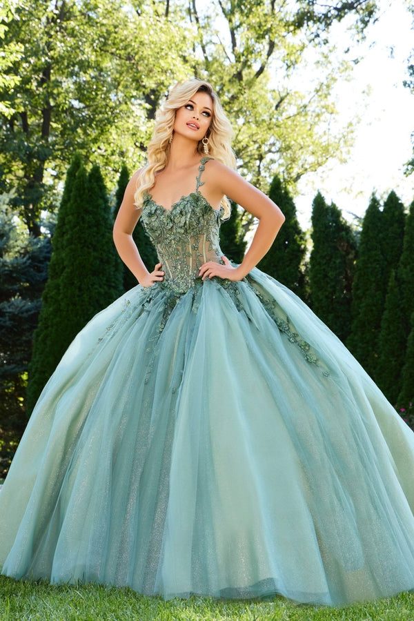 Lace Beaded Corset Long Ball Gown Floral Quinceanera Dress Jovani Q43437