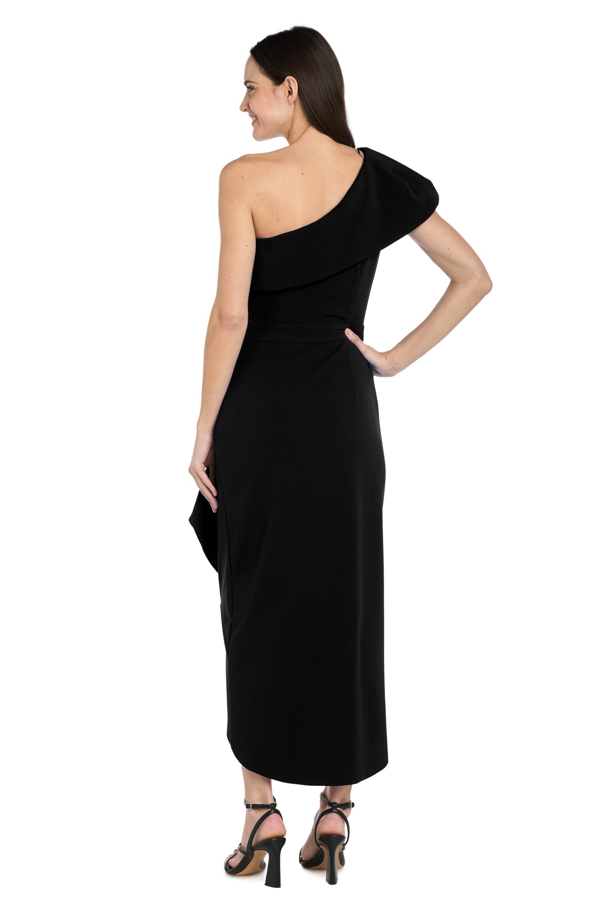 One-Shoulder Midi Crepe Evening Sheath R&M Richards 4353