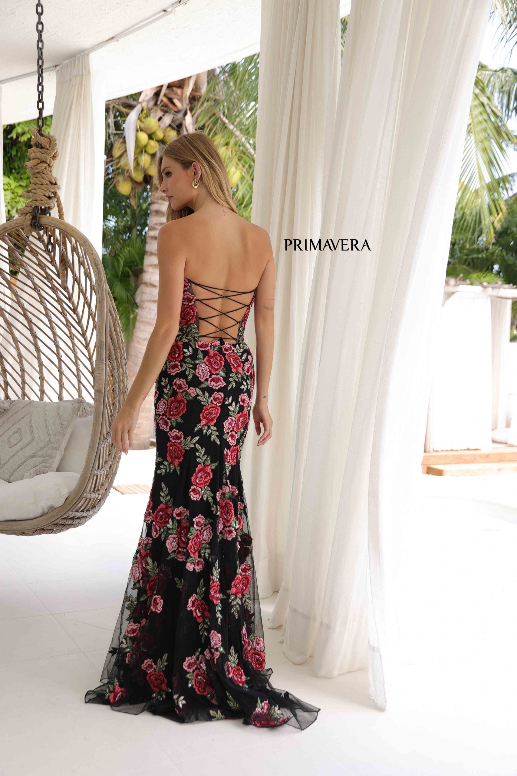 Primavera Couture 4354 Fitted Long Formal Prom Printed Dress