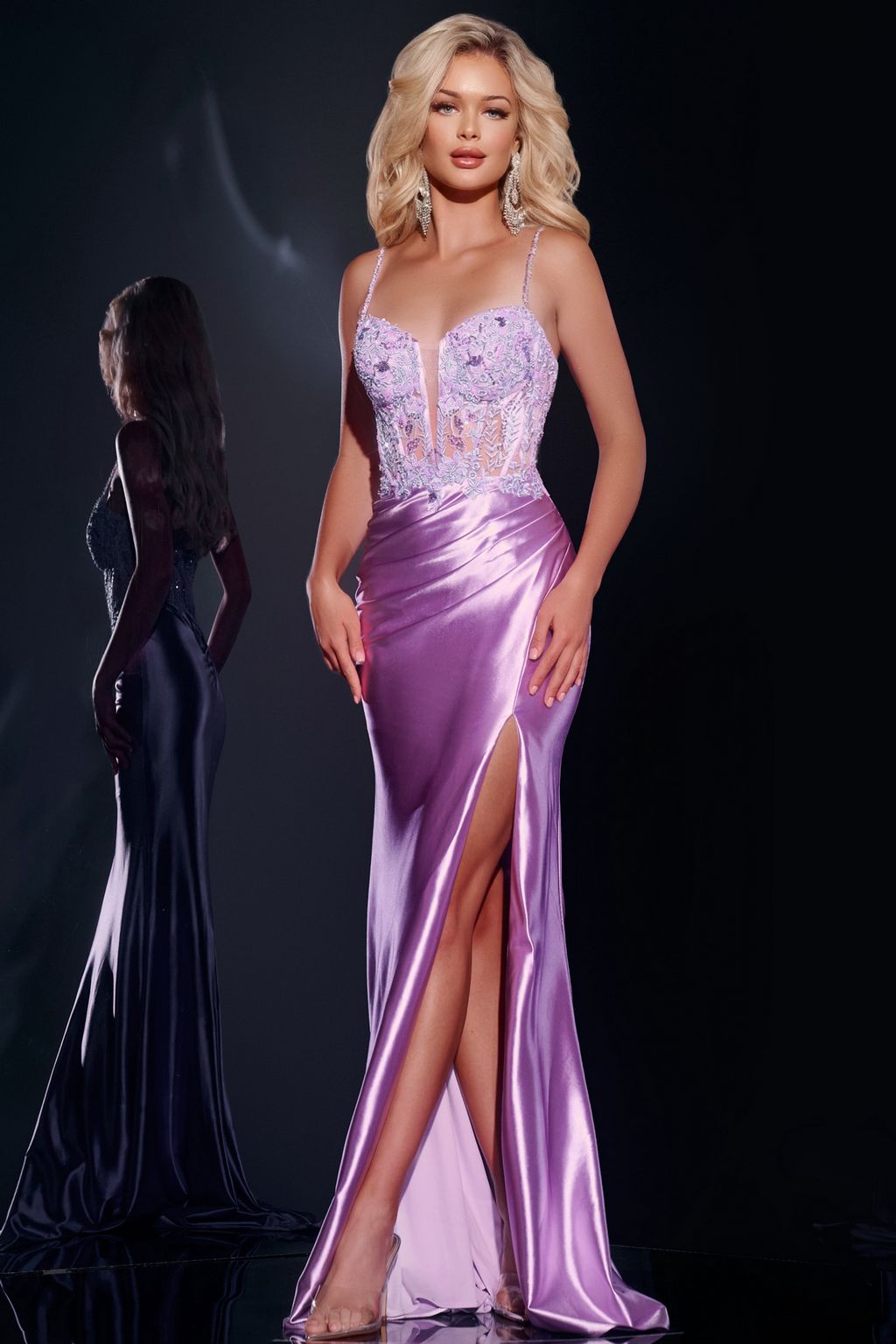 Prom Dresses Beaded Long Lace Details Formal Prom Dress Lilac