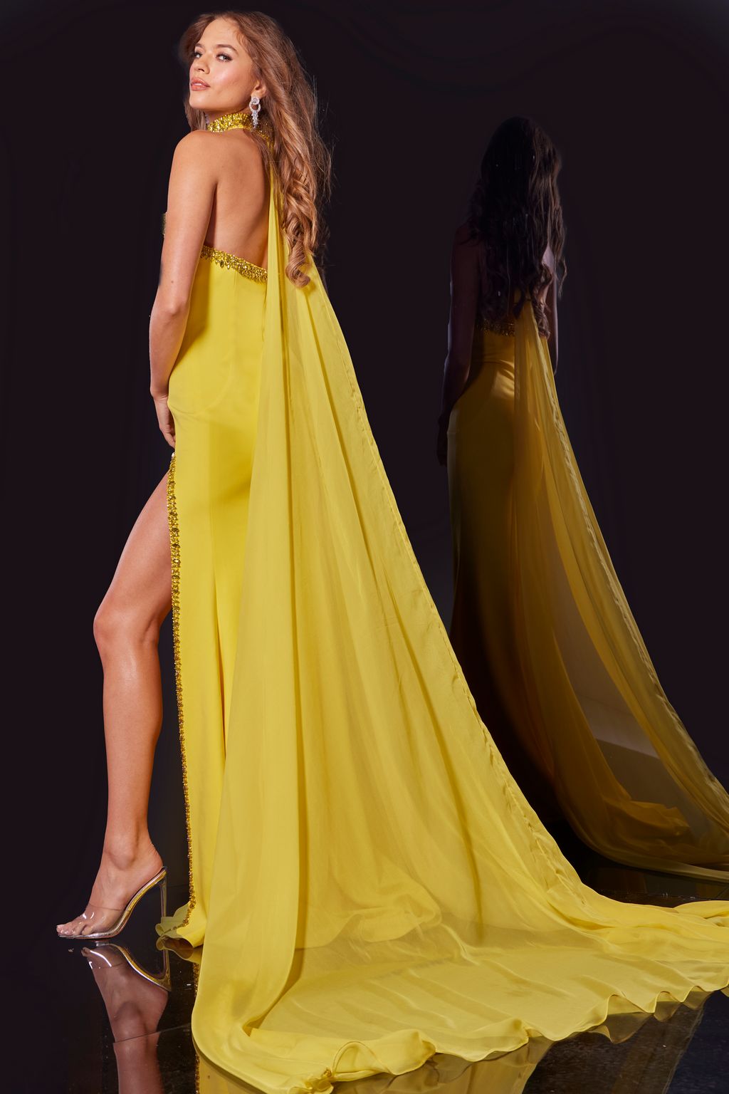 Prom Dresses Fitted Long High Slit Evening Gown Prom Dress  Yellow