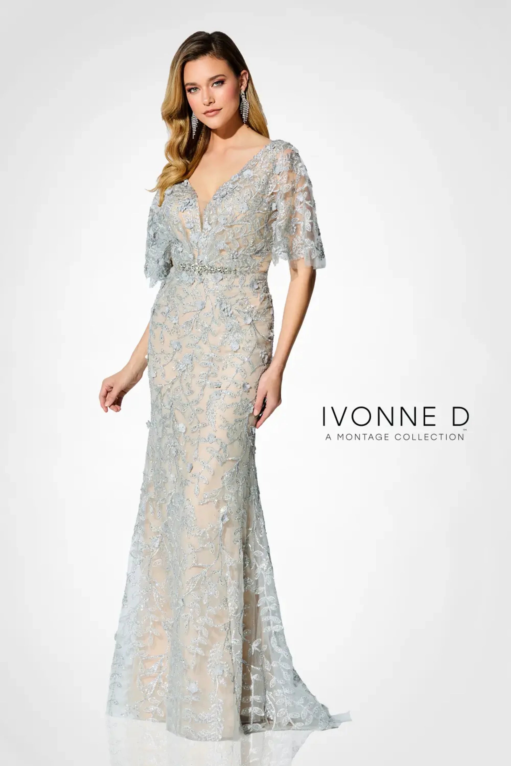 Ivonne D ID905FLT Long Mother of the Bride Lace Evening Dress