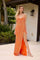 Prom Dresses Fitted Long Slit Formal Prom Sequin Dress Orange