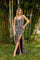 Prom Dresses Beaded Pattern Long Slit Formal Prom Dress Black Multi