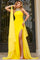 Prom Dresses Long Formal Jewel Gown Overskirt Slit Prom Dress Yellow