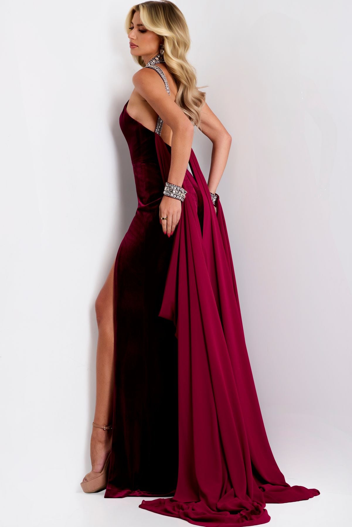 Prom Dresses Long Formal Velvet Beaded Prom Dress Burgundy