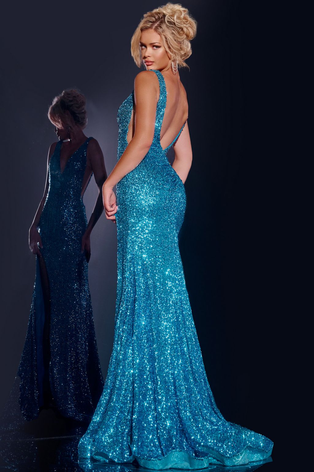 Prom Dresses Evening Long Formal Slit Gown Prom Dress Turquoise