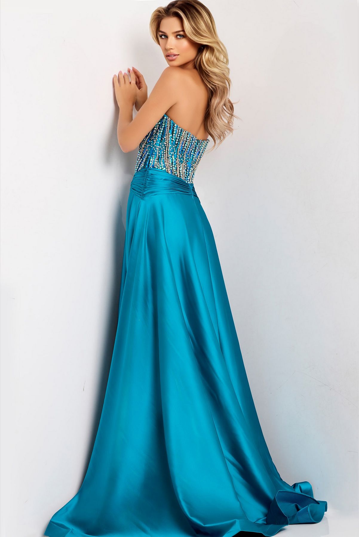 Prom Dresses A Line Long Formal Corset Beaded Prom Dress Peacock
