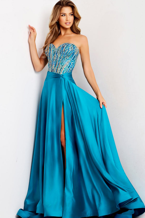 Jovani 43729 A Line Long Formal Corset Beaded Prom Dress