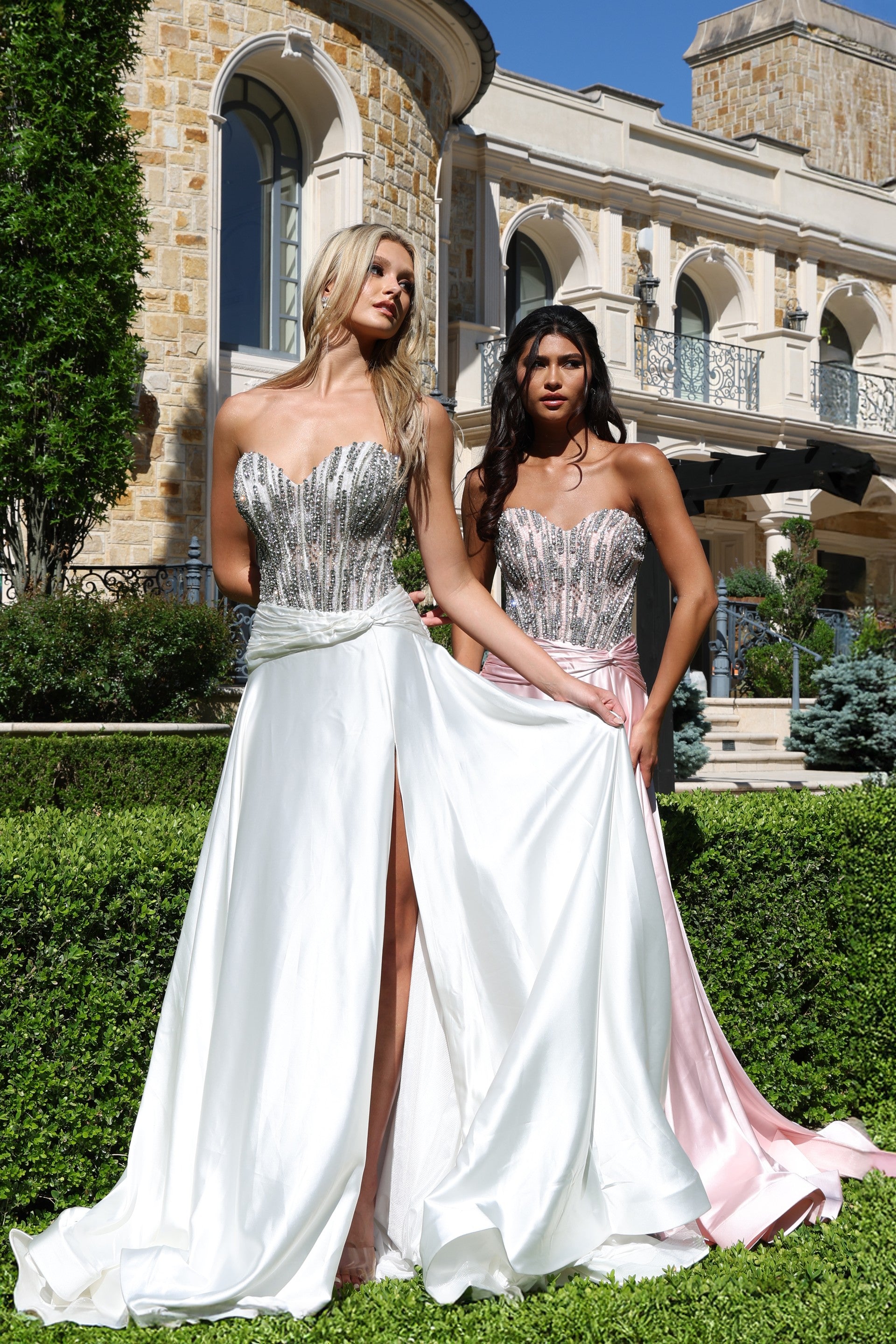 Prom Dresses A Line Long Formal Corset Beaded Prom Dress Off White