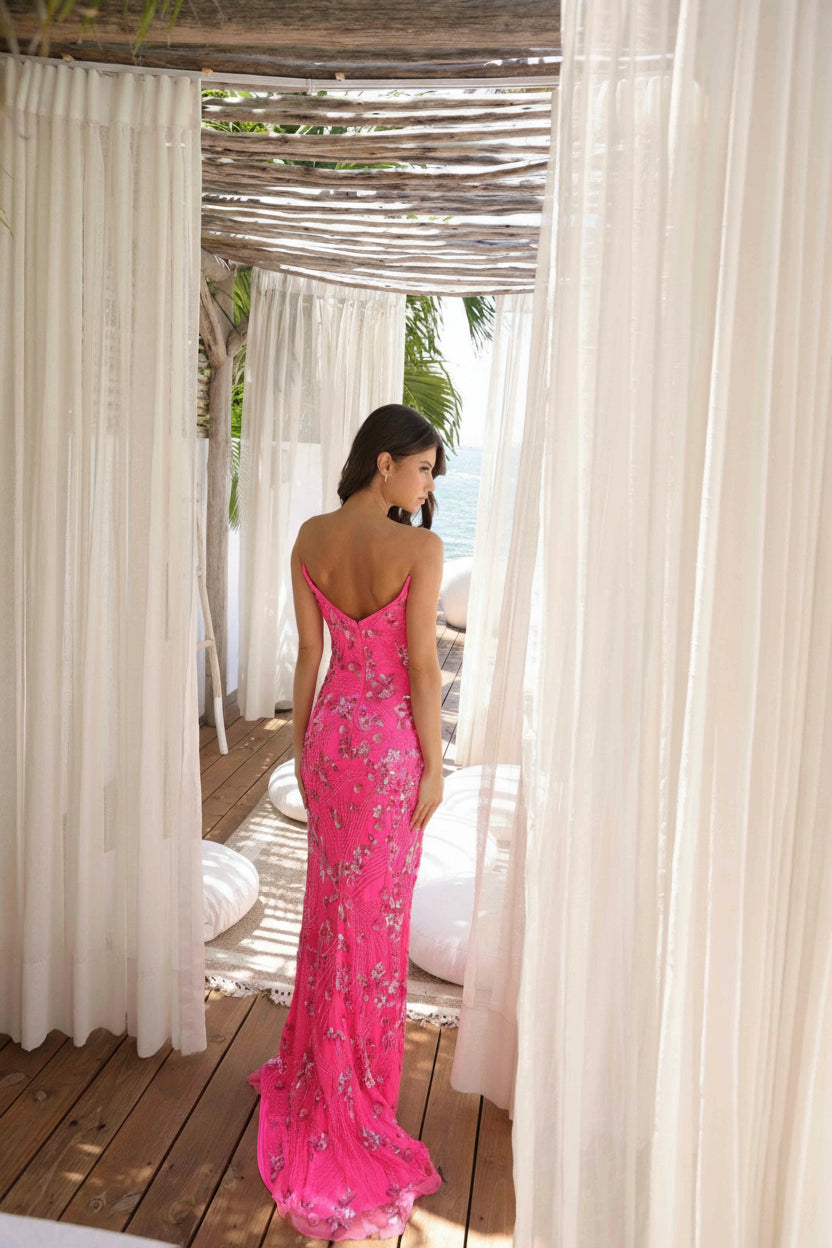 Prom Dresses Prom Floral Long Fitted Sequin Evening Dress Neon Pink