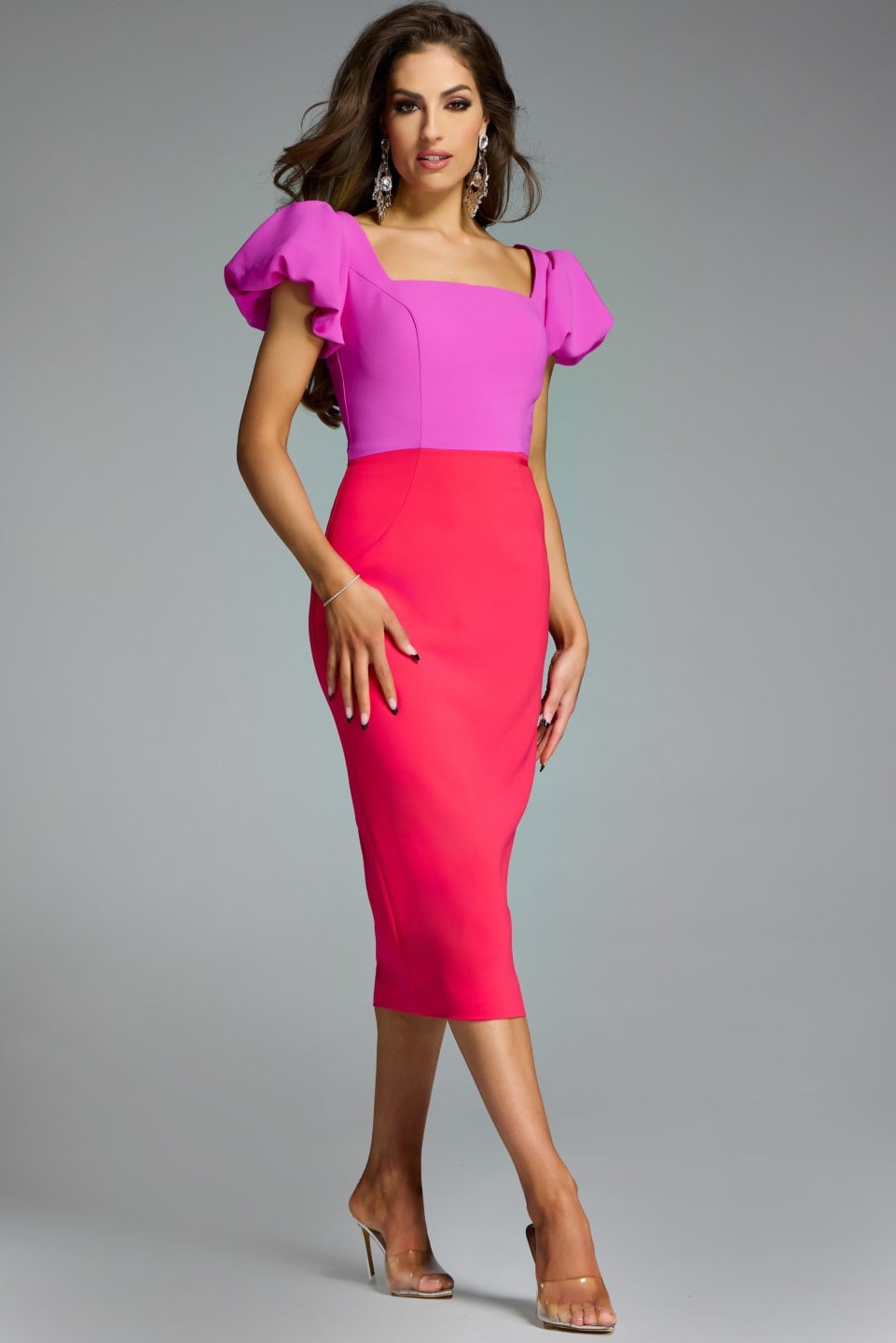 Square Midi Scuba Cocktail Bodycon Jovani 43756