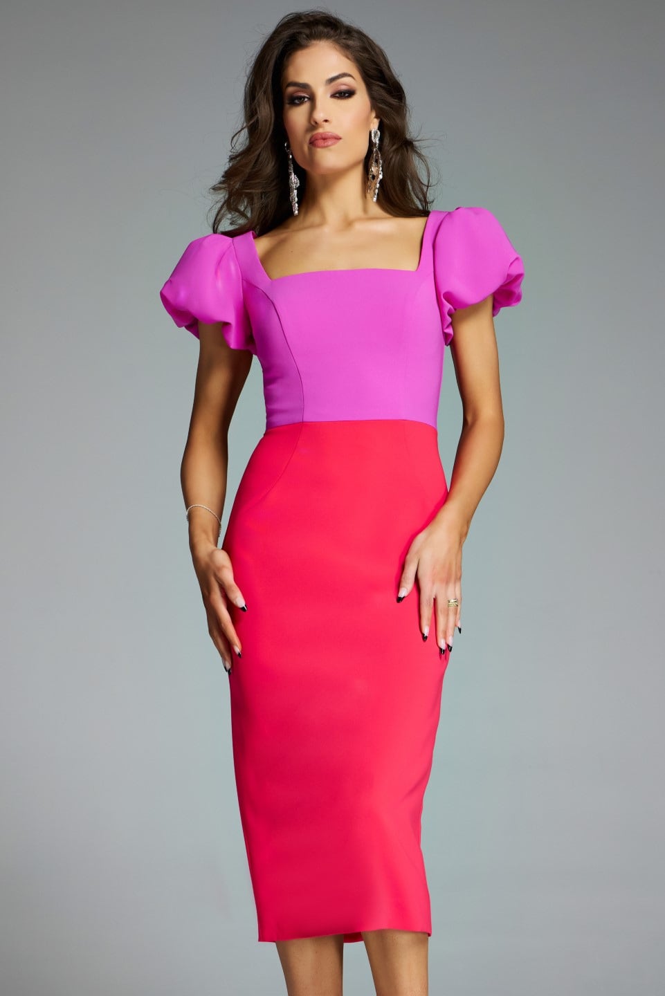 Square Midi Scuba Cocktail Bodycon Jovani 43756