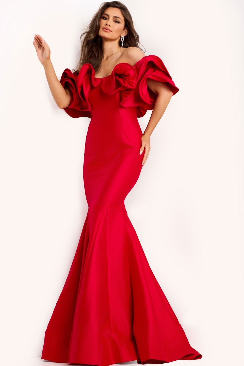 Formal Dresses Long Ruffle Prom Formal Mermaid Dress Jovani 43757 Red