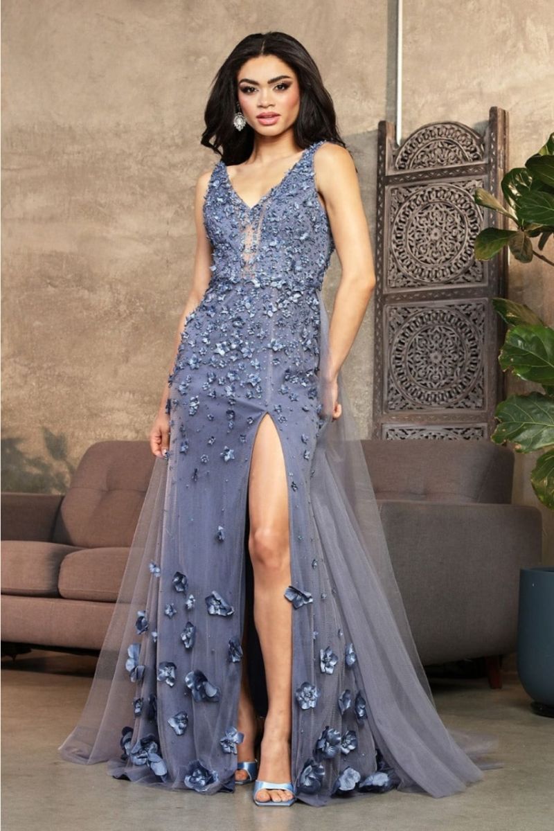 V-Neck Floor-Length Tulle Prom A-Line May Queen RQ8031