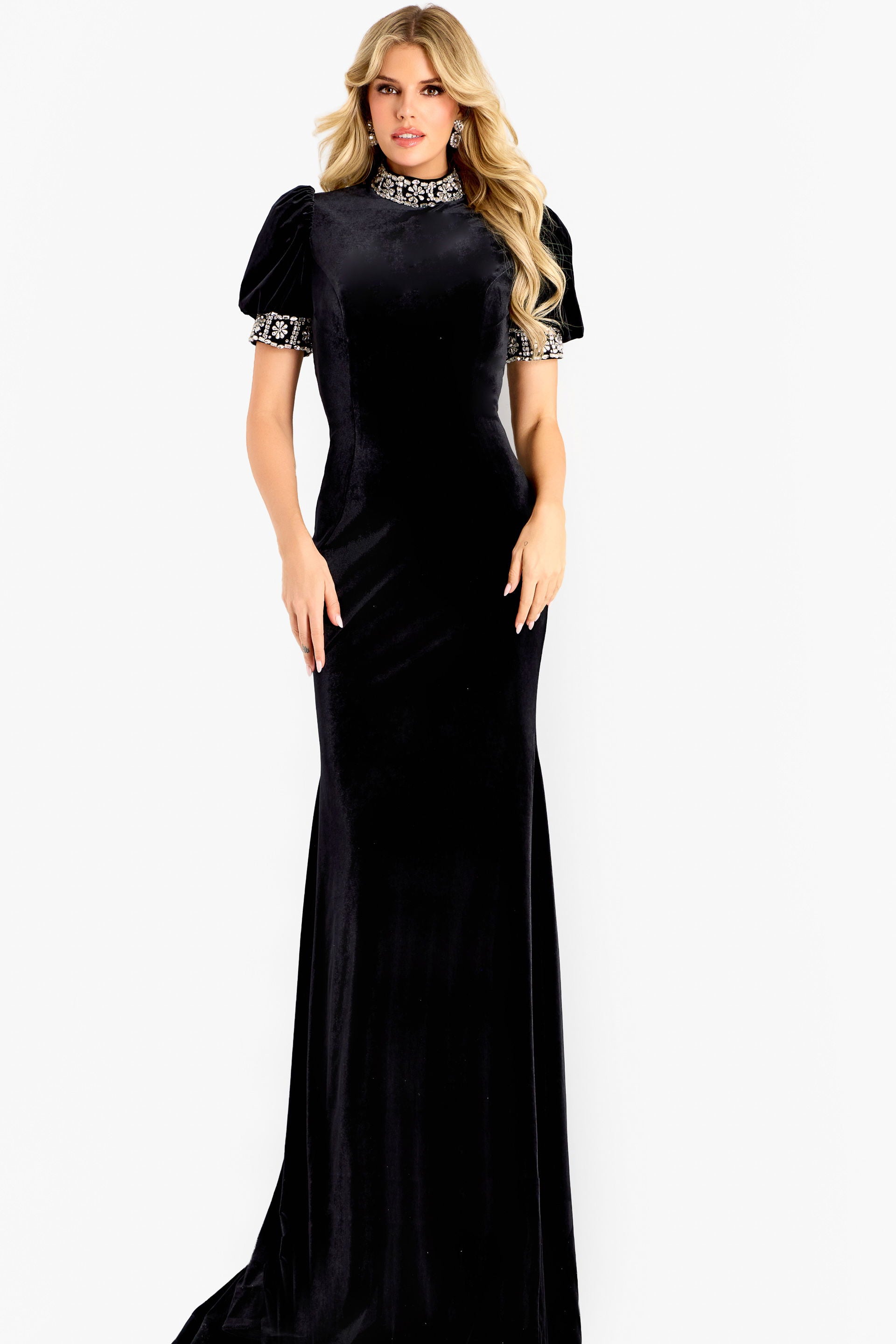Mother of the Bride Dresses Long Formal Velvet Beaded Mother of the Bride Dress Jovani 43771 Black