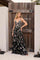 Prom Dresses Floral Sequin Long Formal Prom A Line Dress Black