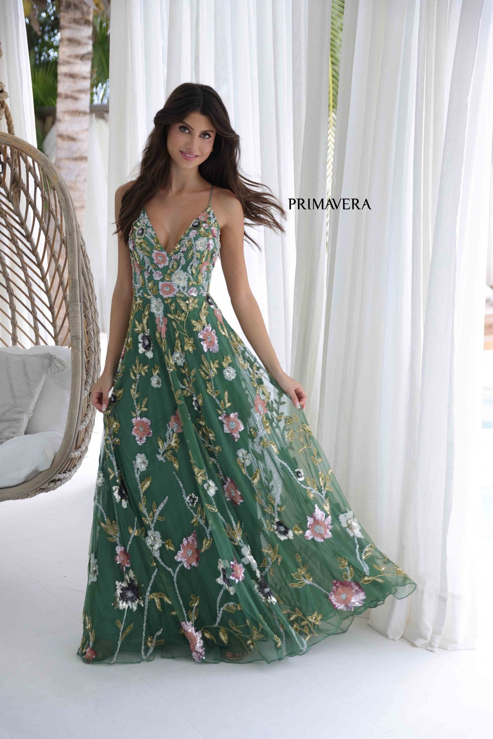 Primavera Couture 4378 Floral Sequin Long Formal Prom A Line Dress