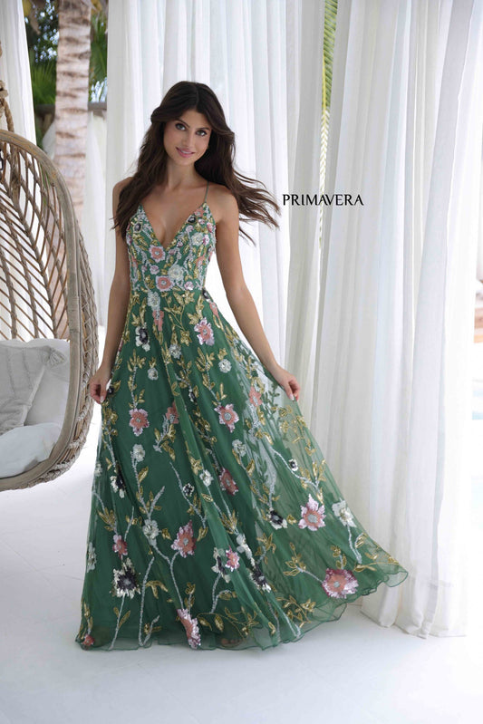 Prom Dresses Floral Sequin Long Formal Prom A Line Dress Sage Green
