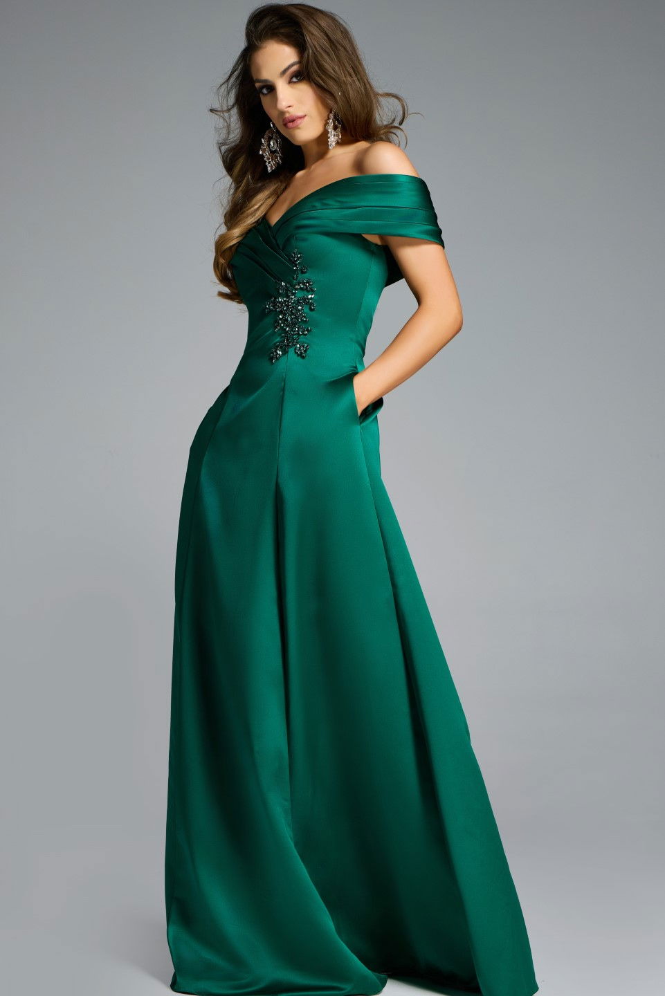 Formal Dresses Long A Line Formal Dress Jovani 43808 Dark Green