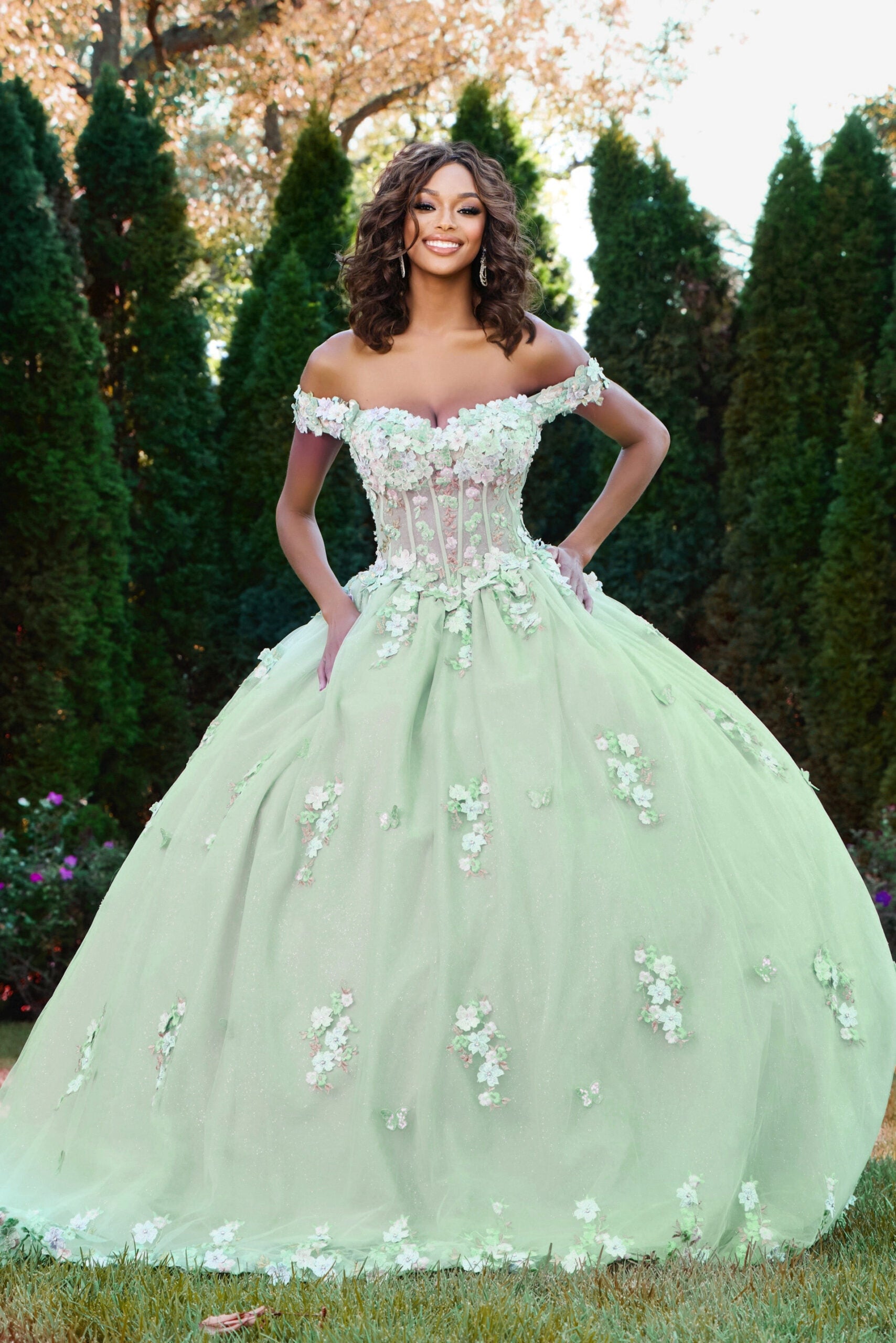 Jovani 43811 Sweet 16 Quinceanera Dress Long Floral Applique Ball Gown - Light Green / 8 Jovani 43811 Sweet 16 Quinceanera Dress Long Floral Applique Ball Gown - Light Green / 8